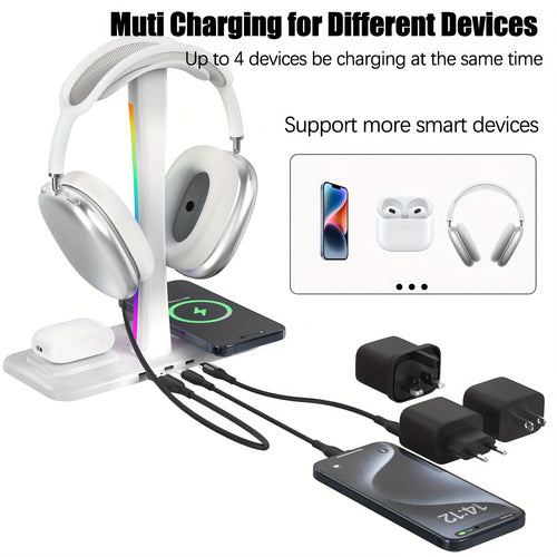 A Headphone Holder Featuring a Wireless Charger and RGB Lights