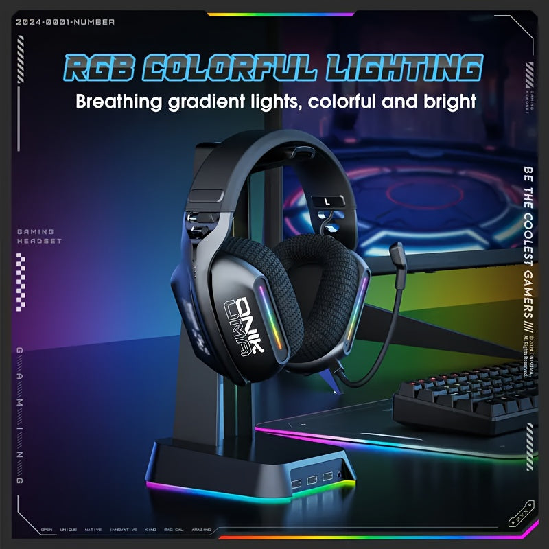 ONIKUMA Professional Gaming Headset, RGB Lighting, Cordless Stereo Headphones with Microphone