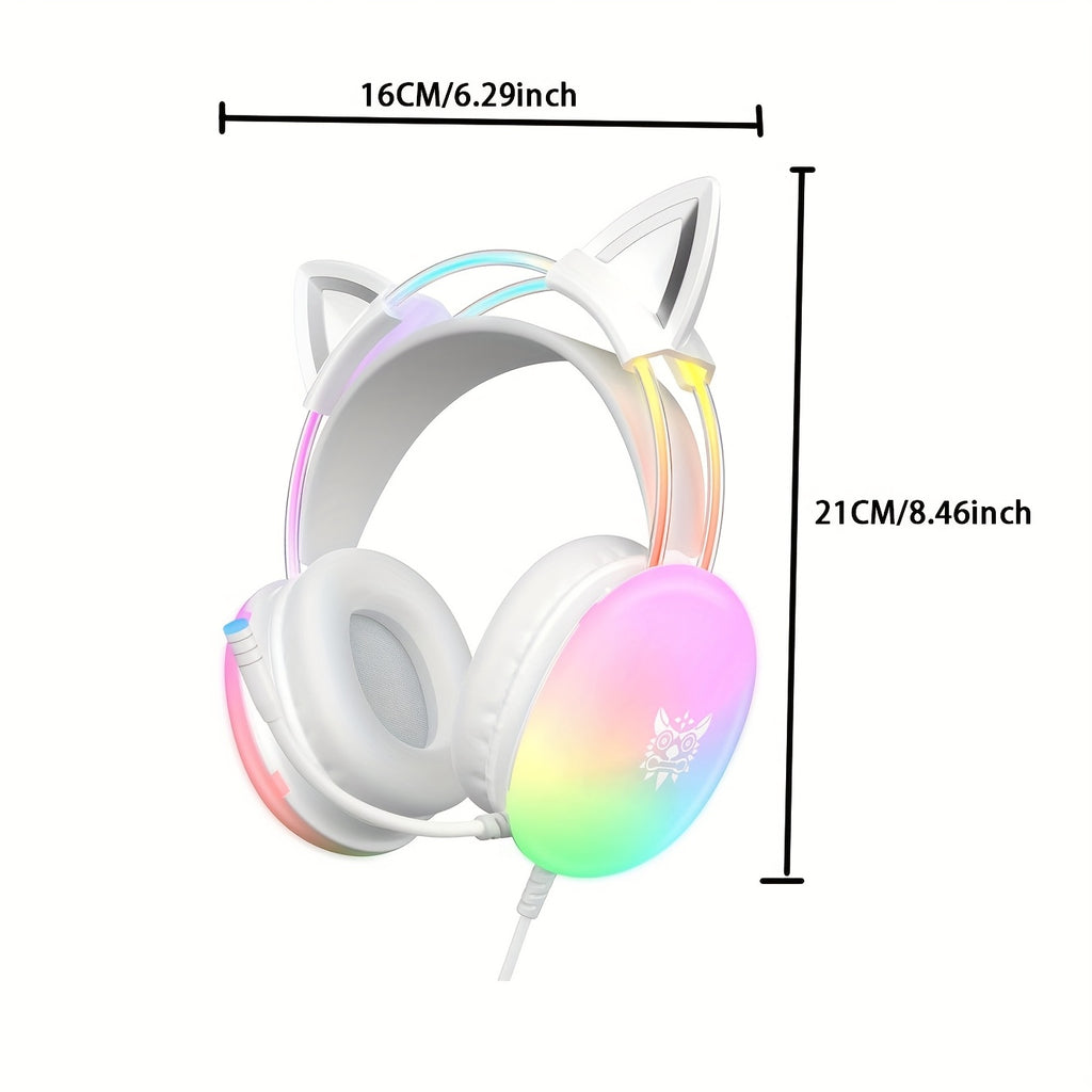 ONIKUMA Wired Over-Ear Headphones, Full RGB Lighting Effects, One Pair of Detachable Cat Ear Accessories