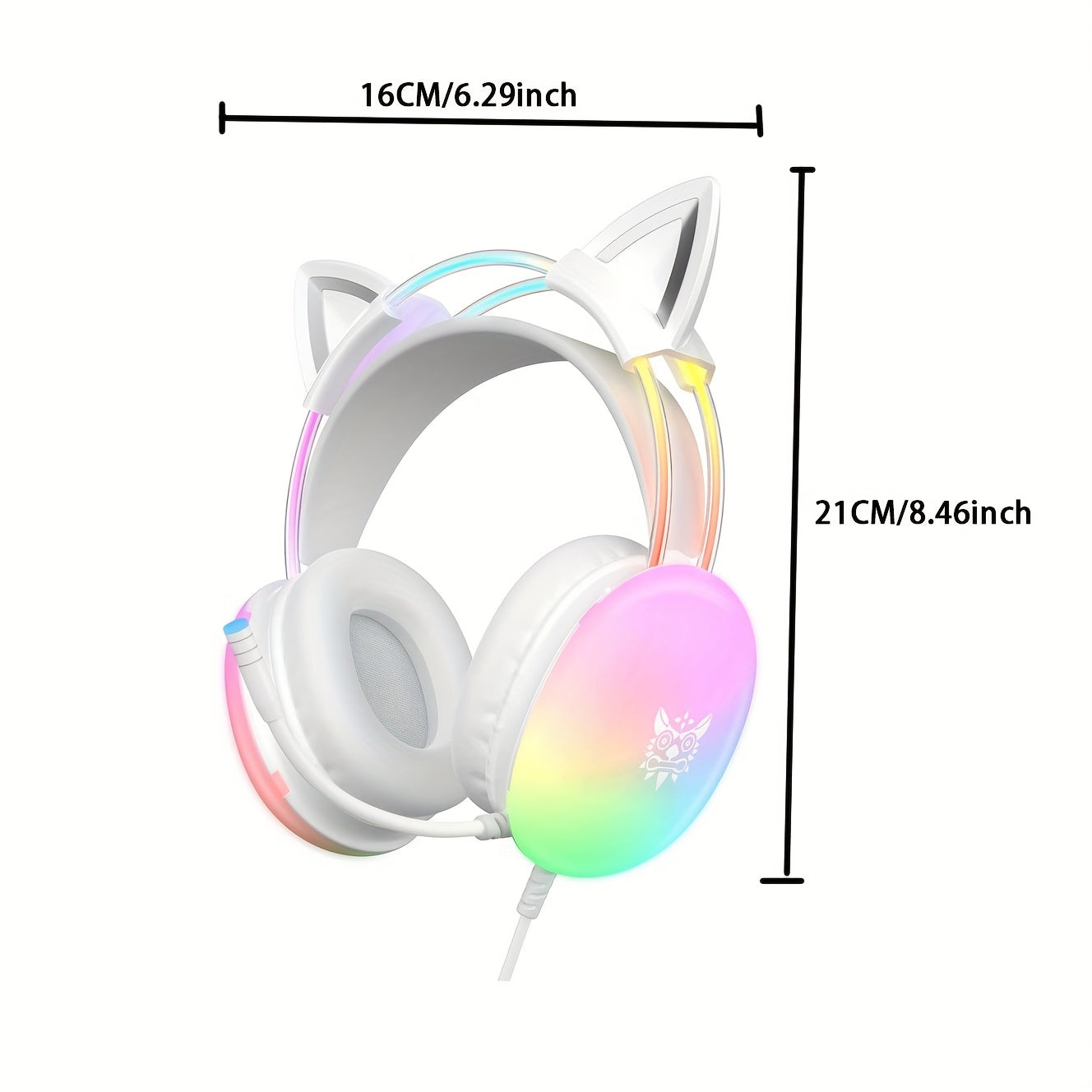 ONIKUMA Wired Over-Ear Headphones, Full RGB Lighting Effects, One Pair of Detachable Cat Ear Accessories