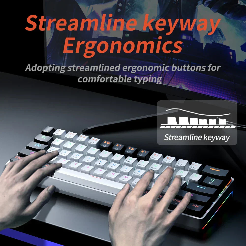 61 Keys Usb Gaming Mechanical Keyboard Red Switch Rgb