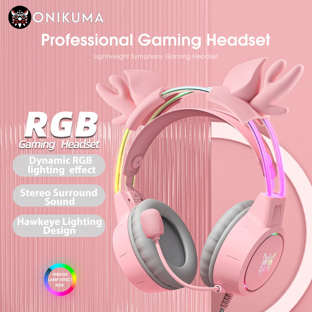 ONIKUMA Wireless Gaming Headset With Antler RGB Headphones