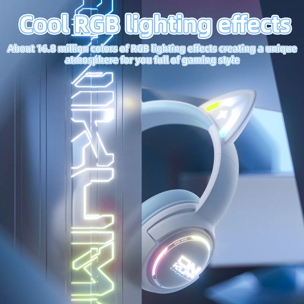 ONIKUMA GT838 Wireless RGB Gaming Headset with Cat Ears