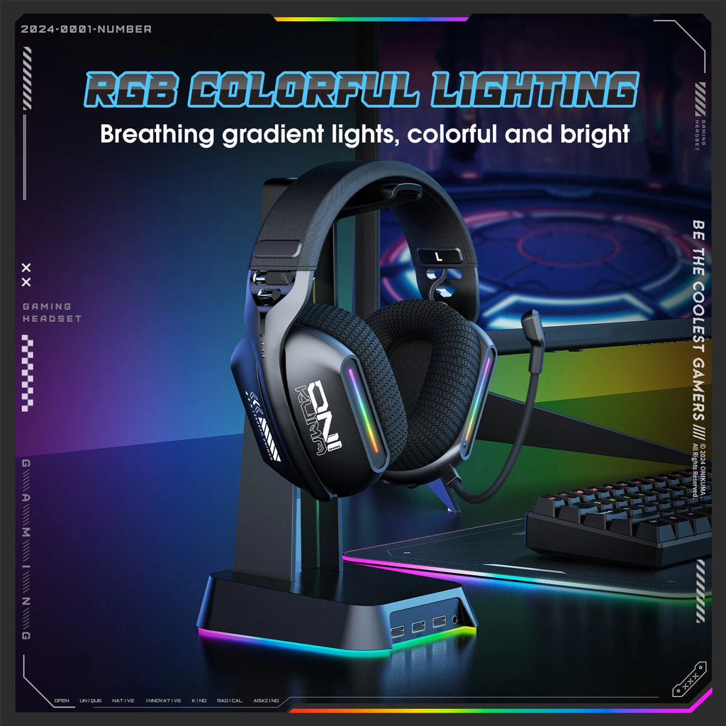 ONIKUMA GT808 Wireless RGB Gaming Headset with Mic