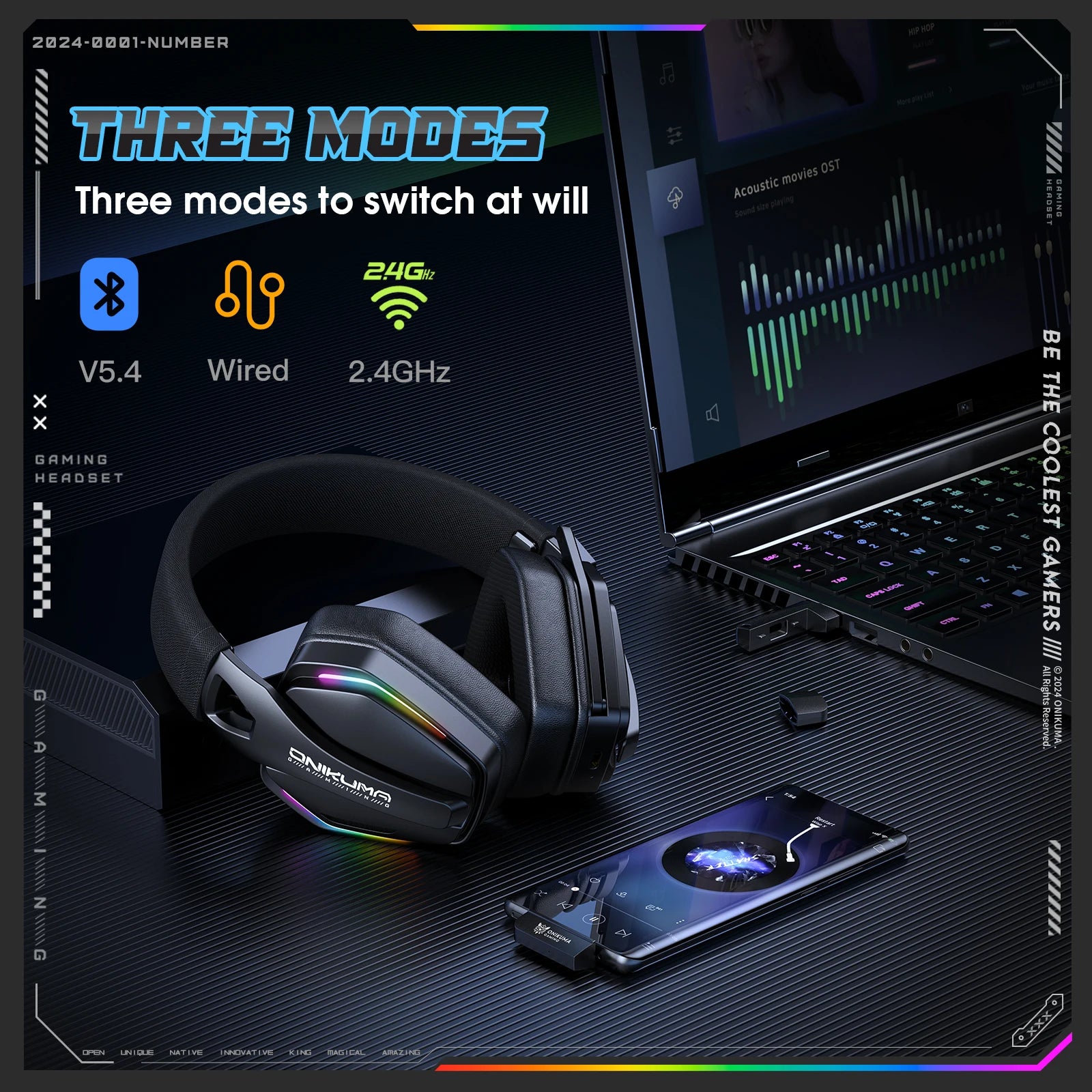 ONIKUMA GT826 Wireless Gaming Headset with Bluetooth