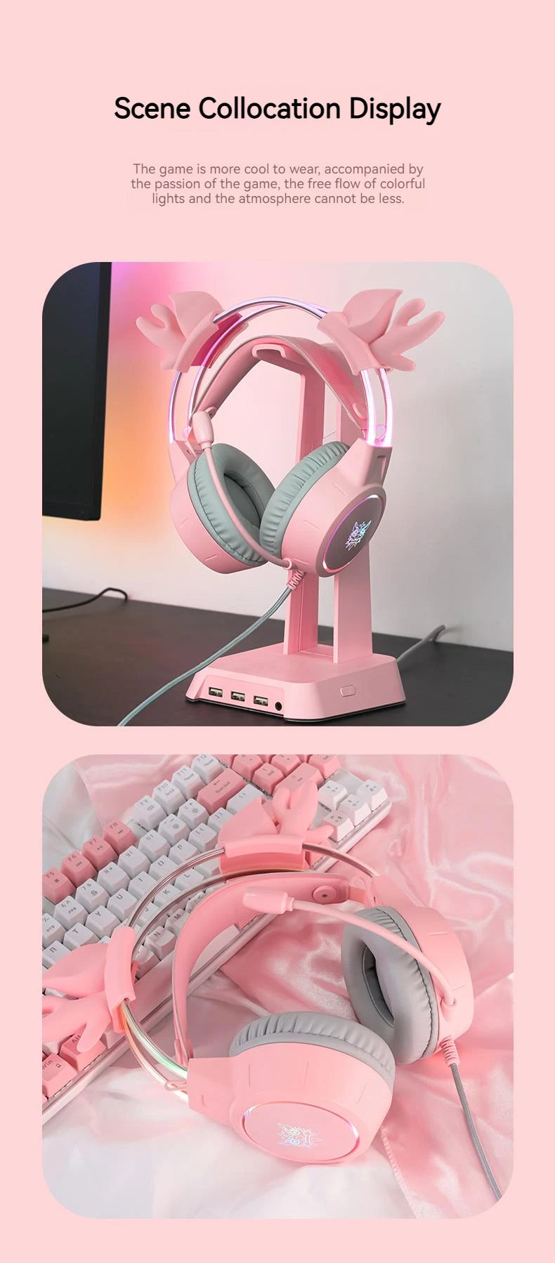 ONIKUMA Wireless Gaming Headset With Antler RGB Headphones