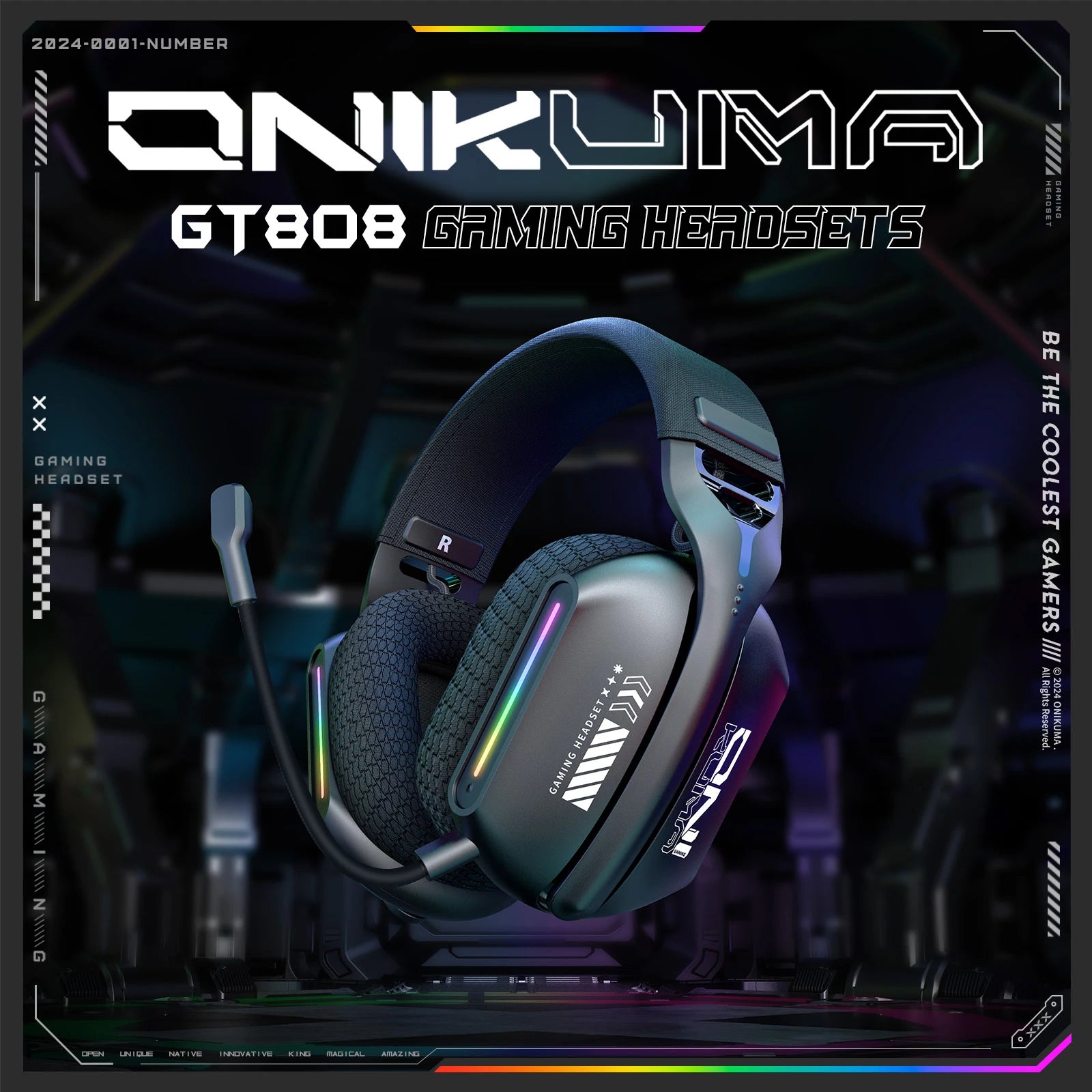 ONIKUMA GT808 Wireless RGB Gaming Headset with Mic