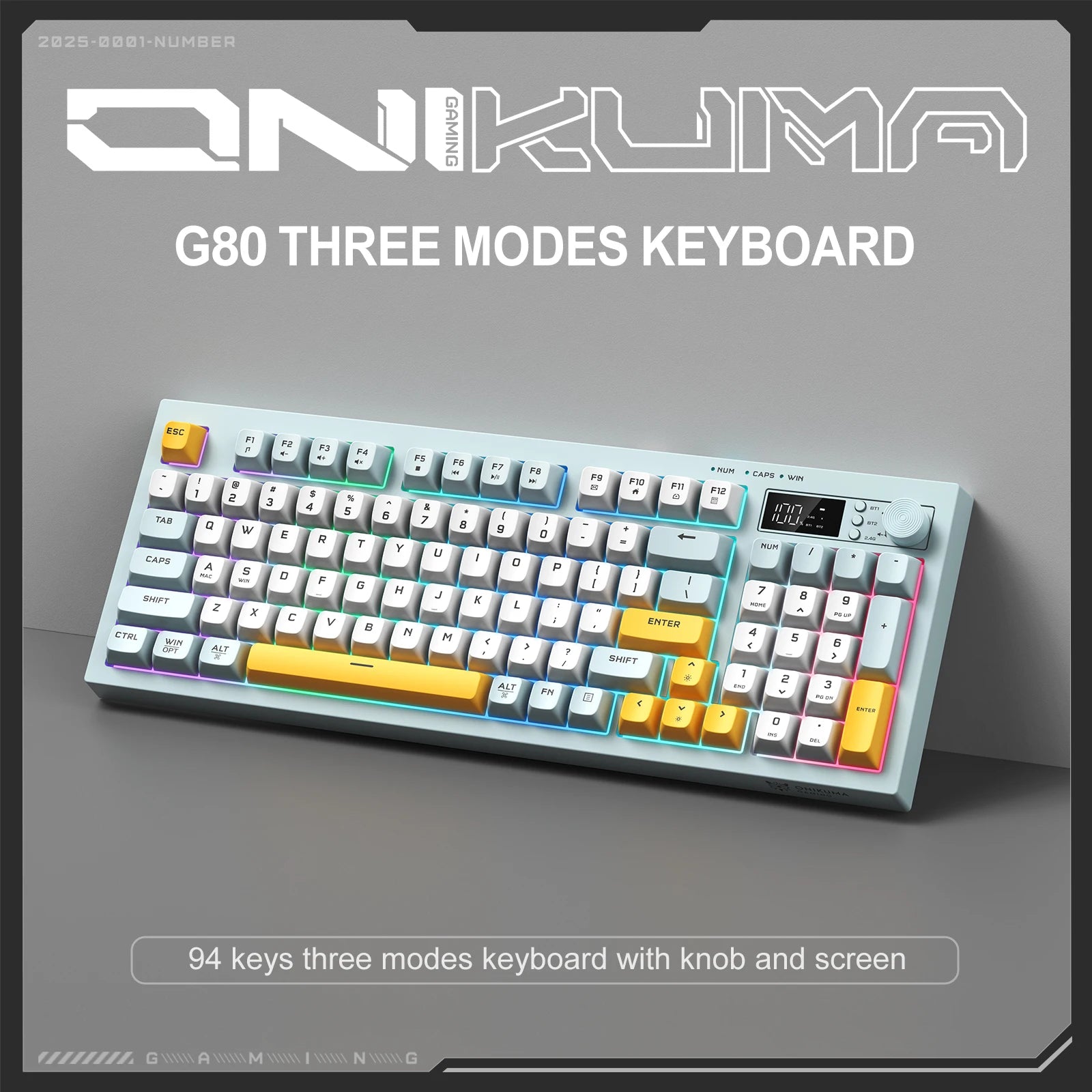 ONIKUMA G80 Wireless Bluetooth Gaming Keyboard with Screen