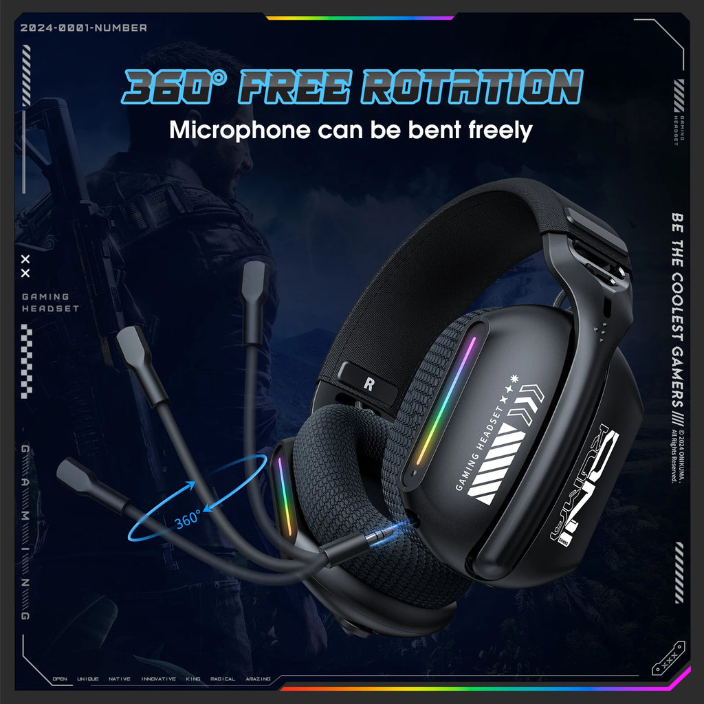ONIKUMA GT808 Wireless RGB Gaming Headset with Mic