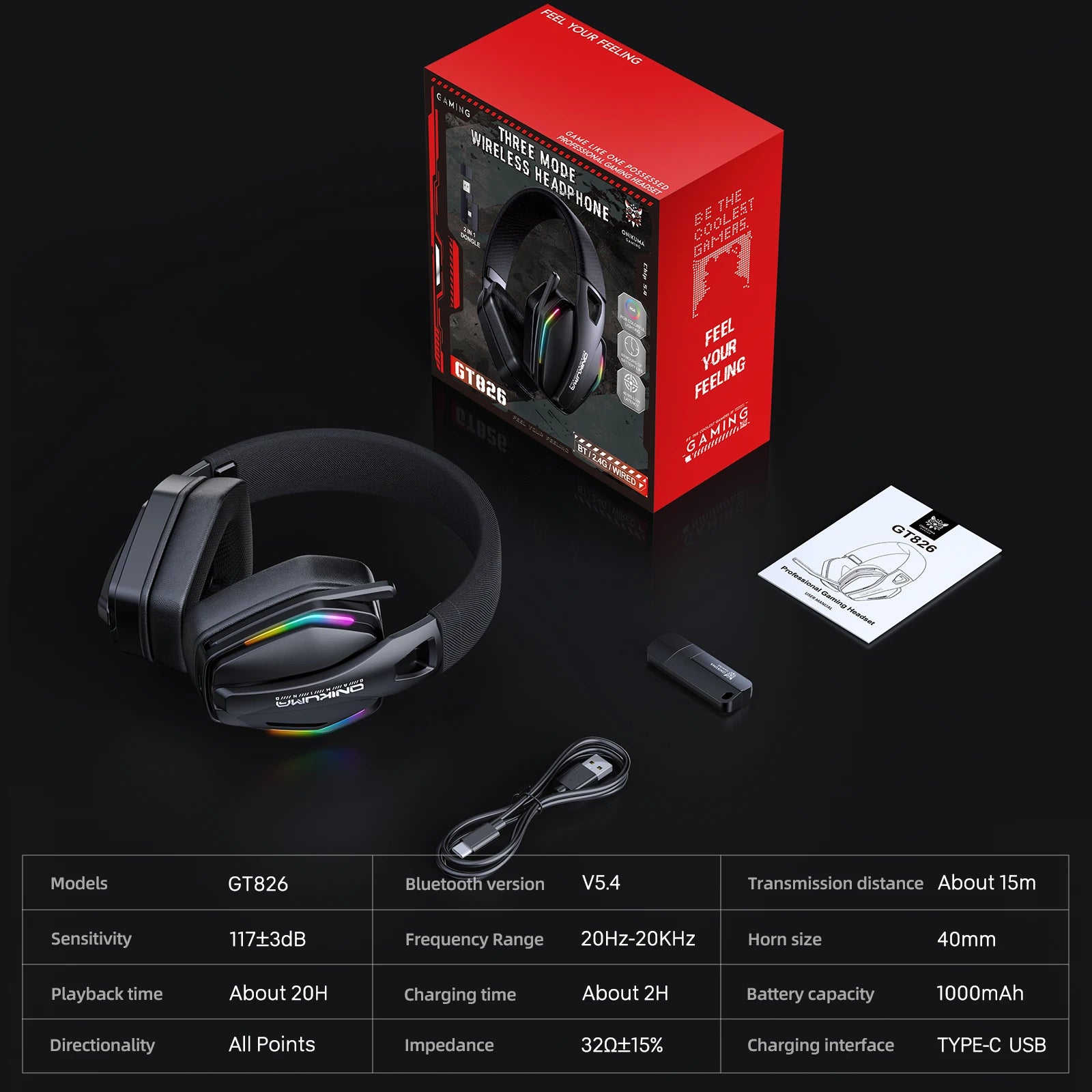 ONIKUMA GT826 Wireless Gaming Headset with Bluetooth