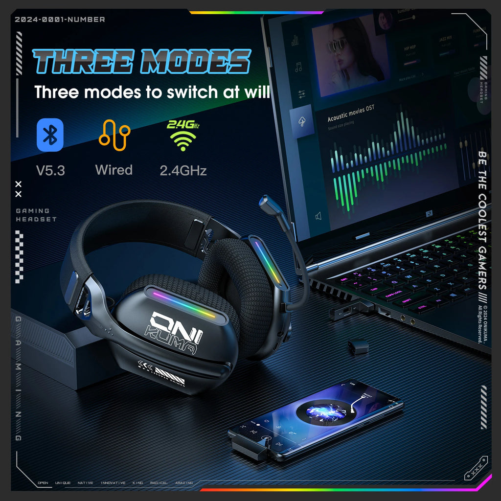 ONIKUMA GT808 Wireless RGB Gaming Headset with Mic