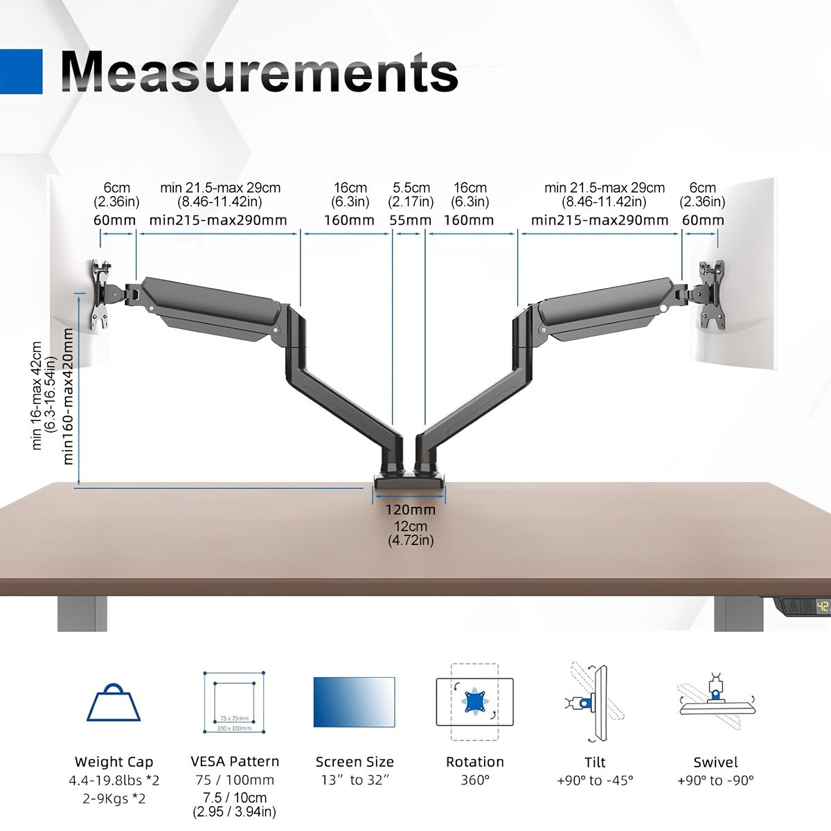 Adjustable Single or Dual Monitor Arm Desk Mount