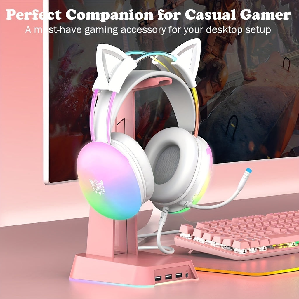 ONIKUMA Wired Over-Ear Headphones, Full RGB Lighting Effects, One Pair of Detachable Cat Ear Accessories
