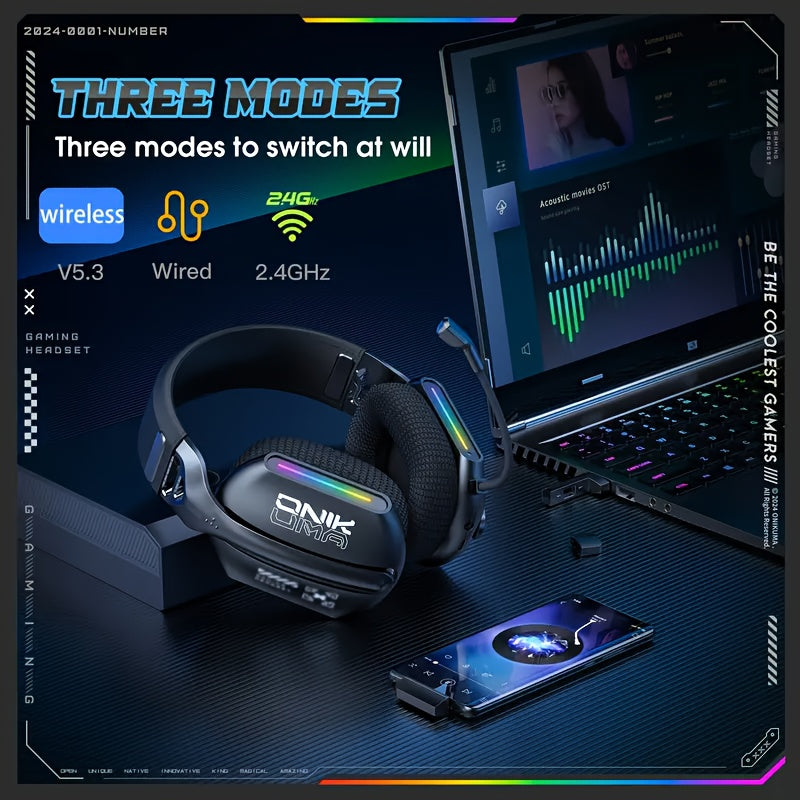 ONIKUMA Professional Gaming Headset, RGB Lighting, Cordless Stereo Headphones with Microphone