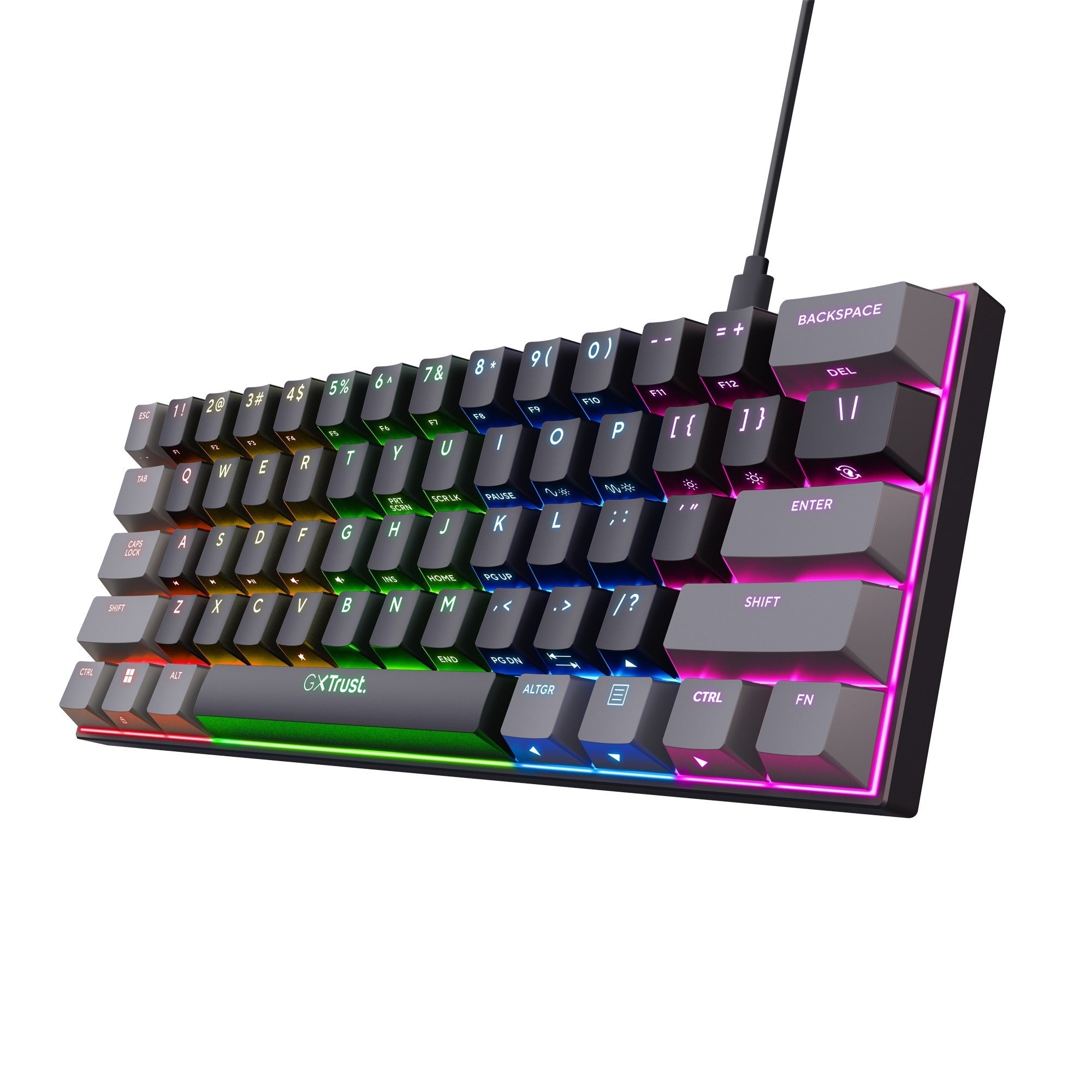 Trust GXT 867 Acira 60% Mechanical Mini Gaming Keyboard, Gaming Keyboard (Black, US layout, Outemu Red, 60%, RGB)